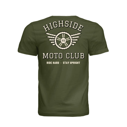 Moto Club tee with winged wheel back print