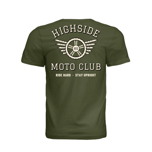 Moto Club tee with winged wheel back print